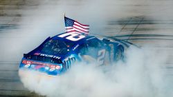 Brad Keselowski, driver of the #2 Miller Lite Dodge, celebrates with a burnout after winning the NASCAR Sprint Cup Series Aaron's 499 at Talladega Superspeedway on May 6, 2012 in Talladega, Alabama. 