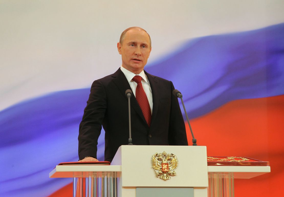 Russia's president-elect Vladimir Putin takes his oath of office in Moscow's Kremlin, on May 7, 2012.