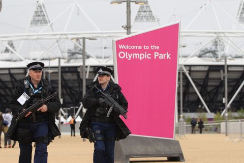 Visitors had to queue for events as they passed through airport-style checks. Security was high at the event, with police helicopters fyling overhead and armed officers patrolling the grounds.