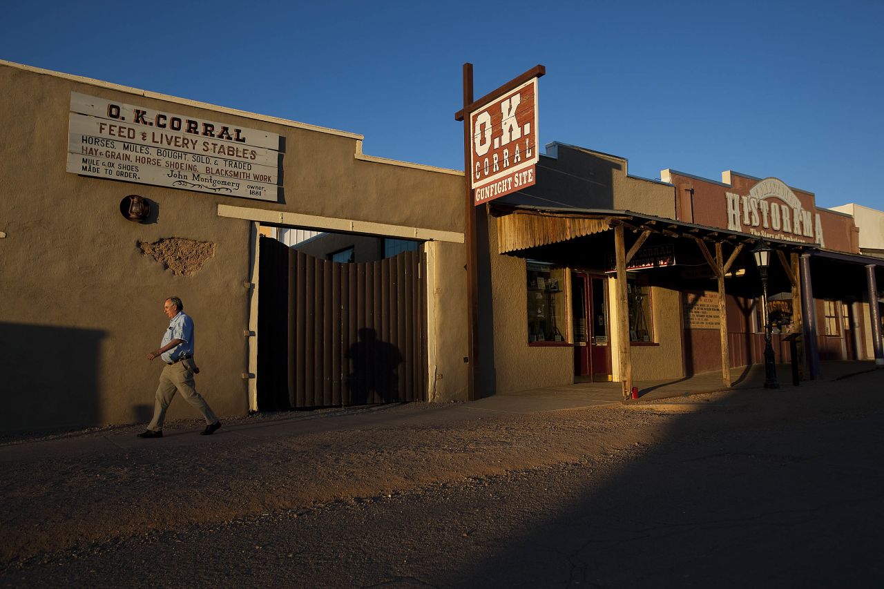 The famous Gunfight at the O.K. Corral between Wyatt Earp, Doc Holliday and a band of outlaw cowboys took place in Tombstone in 1881. Actors re-enact the 30-second gunfight that made Tombstone famous for the tourists.