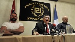 Leader of the far-right party 'Golden Dawn', Nikolaos Michaloliakos speaks during a press conference in Athens on May 6.