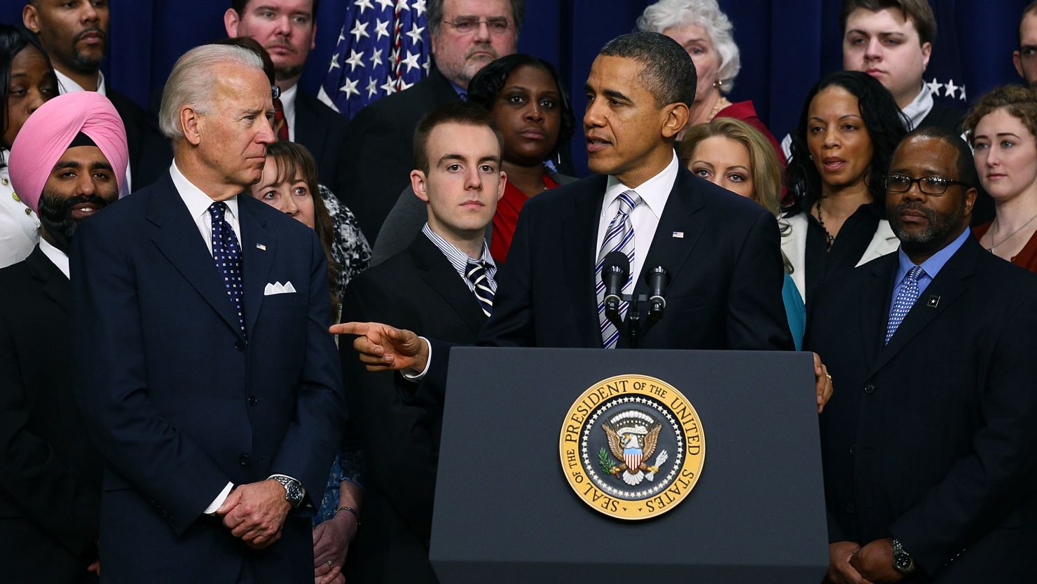  President  Obama, shown at a February event, hasn't backed Vice President Joseph Biden's support of same-sex marriage.