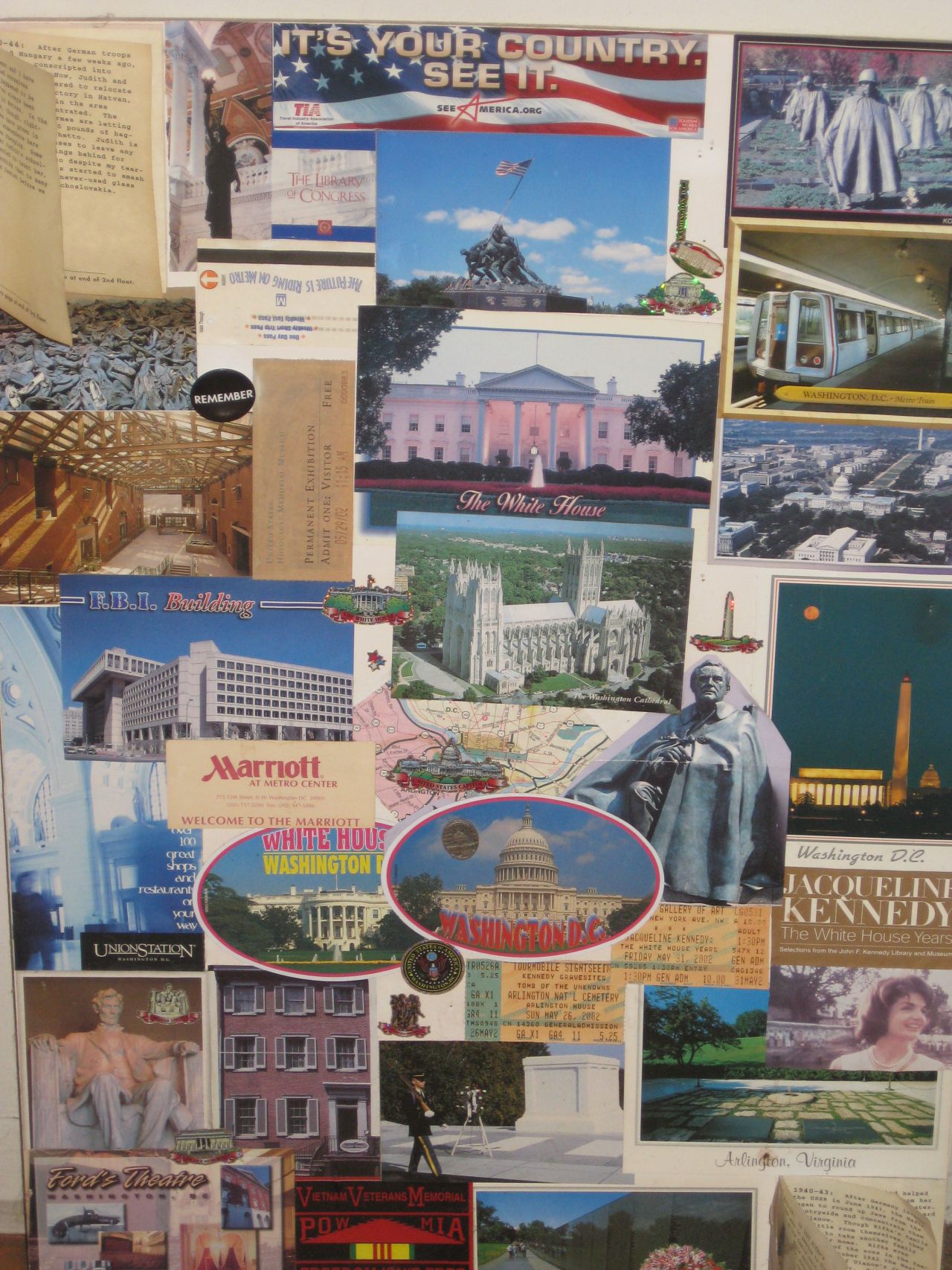 Kathi Cordsen and her mother took a trip to Washington, D.C., for Mother's Day 2002, but forgot a camera. Instead, they picked up postcards, stickers and pins at locations they visited, and Cordsen still has the collage she made to remember all the sites they visited together.