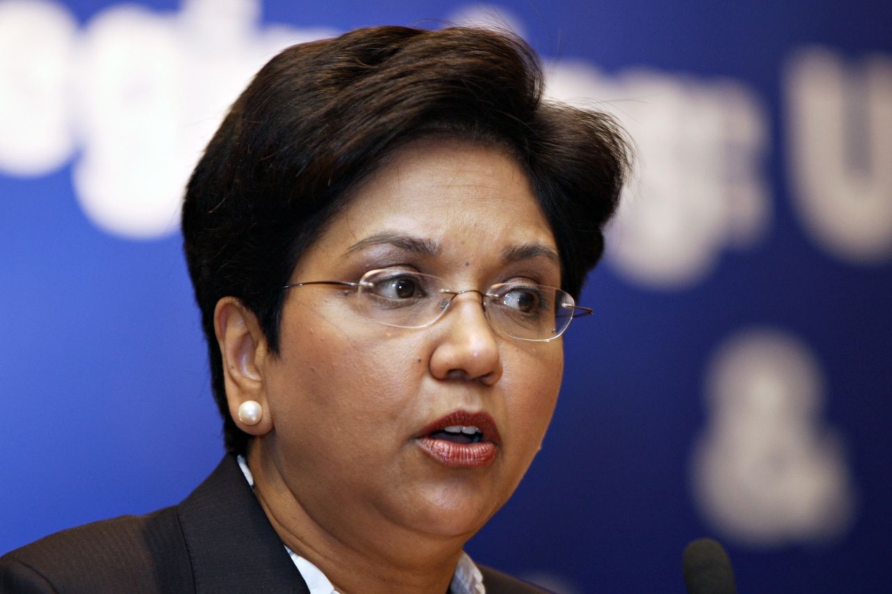 Indra Nooyi sits at the helm of Pepsico, the 43rd-largest company in America, according to Fortune. Nooyi has overseen a shift in focus from soft drinks into less-profitable, but healthier, snack-food markets in recent years.