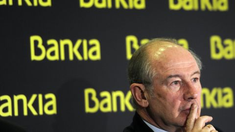 Bankia's Ex-Chairman Rodrigo Rato gives a press conference to announce the 2011 annual results in Madrid on February 10, 2012.