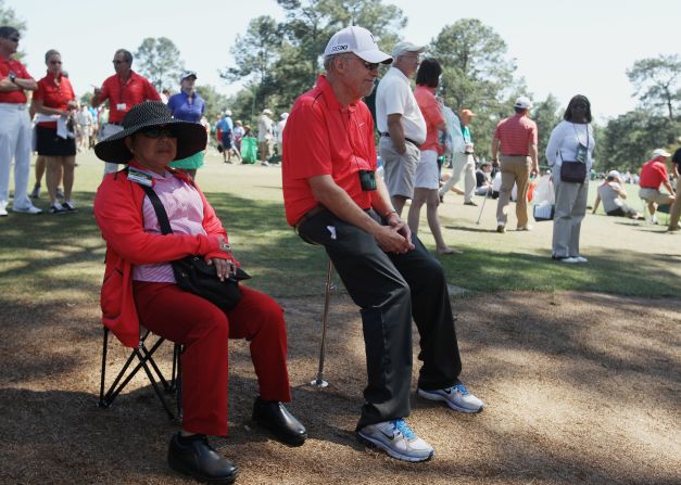 Quail Hollow was Woods' first outing since finishing 40th at the Masters, where he was watched by his mother Kultida (left) and Phil Knight, co-founder of one of his main sponsors, Nike.
