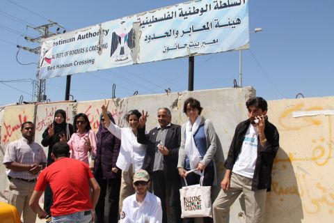 A group of 37 writers and artists spent five days in Gaza holding free public events, a concert and workshops for university students. Here some of the group visit the Beit Hanoun Crossing with Israel.