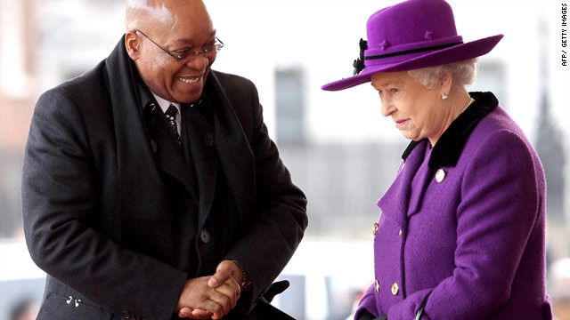 Queen Elizabeth II tends to break sartorial rules choosing to wear vibrant colors like bright purple during the March 2010 state visit by South African President Jacob Zuma.