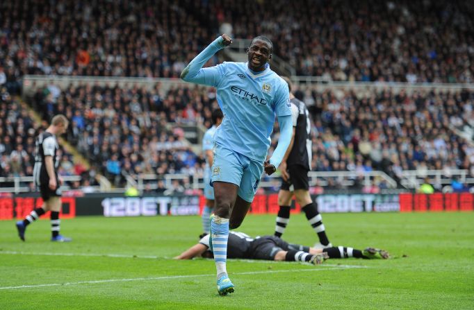 Yaya Toure's two goals against Newcastle put Manchester City in pole position to clinch the English Premier League title. The club's last domestic championship came in 1968. 