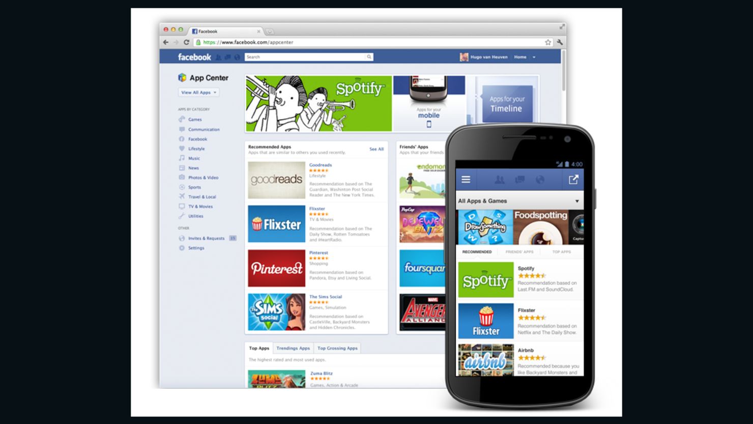 Facebook's new App Center will let users find free and paid apps that run on the networking site.