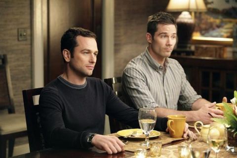 On "Brothers and Sisters," which aired on ABC from 2006 to 2011, Kevin Walker (Matthew Rhys, left) proposed to Scotty Wandell (Luke Macfarlane). The pair had two children, Olivia and Daniel. 
