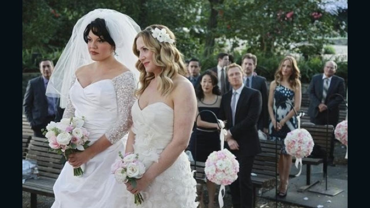 Dr. Callie Torres (Sarah Ramirez) and Dr. Arizona Robbins (Jessica Capshaw) were married during "Grey's Anatomy's" seventh season in 2011. 