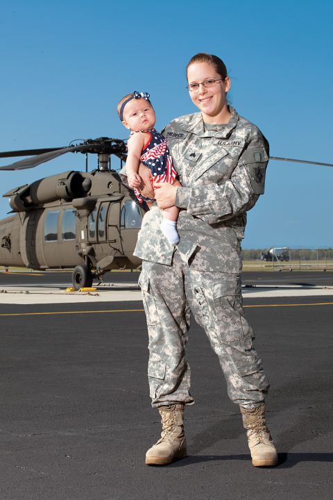 Cari Childers is a new mom and  mechanic for the Black Hawk helicopters used for patrol, transportation and flight training.