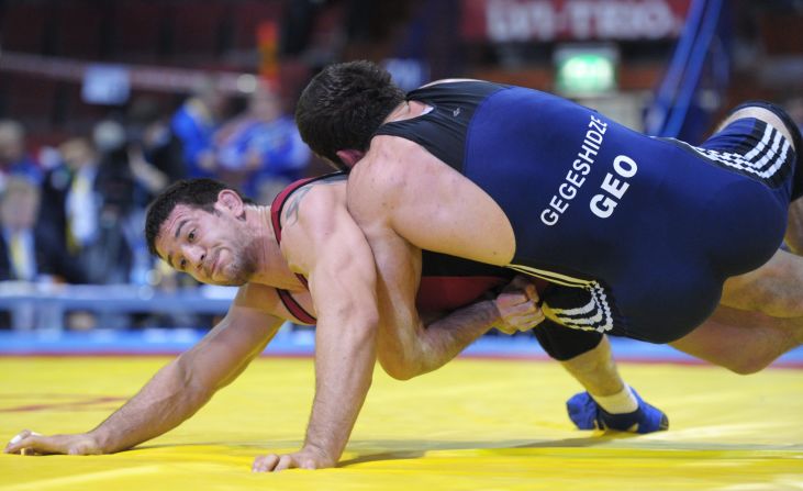Wrestling has historically been a major sport in the country.  Here, Georgia's Vladimir Gegeshidze (R) competes for the Vantaa Cup 2012, which is also a qualifying tournament for the Olympics.  Georgia has won five Olympic gold medals. 
