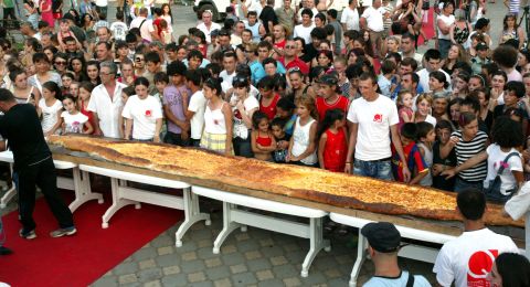 Khachapuri, a bread pastry filled with cheese, is a staple food in Georgia. In central Batumi last year, an 8-meters-long khachapuri, was baked using 100 eggs, 90 kilograms of cheese and 150 kilograms of flour.