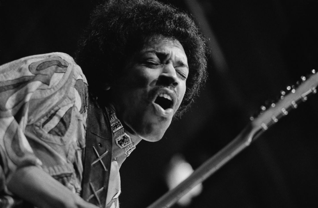 Jimi Hendrix performs at the Isle of Wight Festival in 1970.