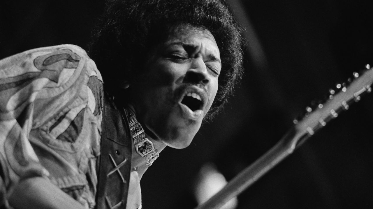 Jimi Hendrix performs at the Isle of Wight Festival in 1970.
