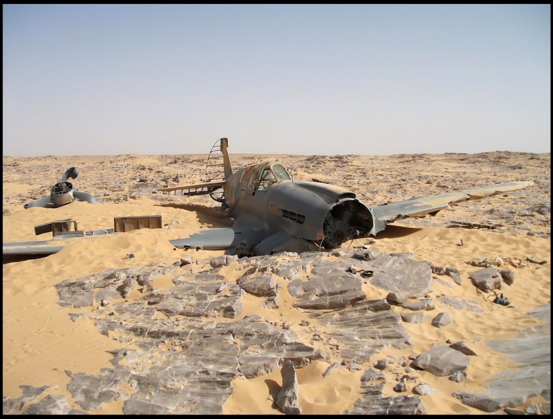 A Royal Air Force P-40 Kittyhawk sits in the Egyptian Sahara. The plane crashed in 1942, and was found in 2012.
