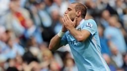 Manchester City's Argentinian defender Pablo Zabaleta celebrates after scoring in the final game of the EPL.
