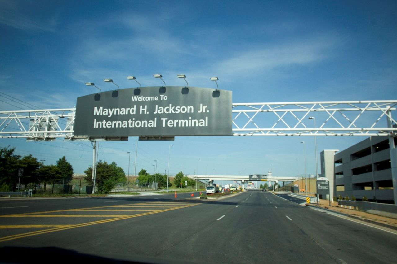Atlanta's new international terminal is named for Maynard H. Jackson Jr., the city's first black mayor. The terminal opens May 16 and is accessed via Interstate 75, rather than via I-85, which is how domestic travelers reach the rest of the airport.