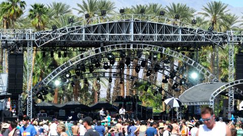 Musicians Oscar Cash and Joseph Mount of the band Metronomy perform during Coachella 2012.