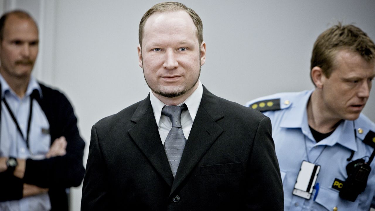 A man set himself alight on Tuesday outside the trial of Anders Breivik.
