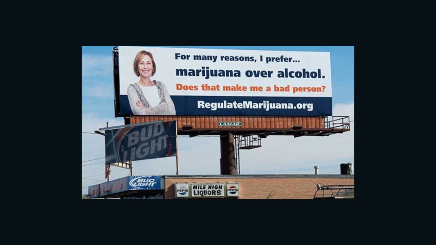 An advocacy group unveiled this billboard near Denver's Mile High stadium months before a ballot to legalize marijuana.