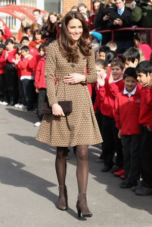Kate wore a printed Orla Kiely coatdress while visiting Rose Hill Primary School in Oxford. That day,<a target="_blank" target="_blank"> Lucky magazine</a> reported that the jacket had already sold out in stores and online.