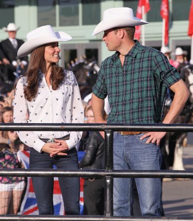 On one of the first stops on Will and Kate's Canadian tour, the couple watched a rodeo demonstration in Calgary on July 7 2011.