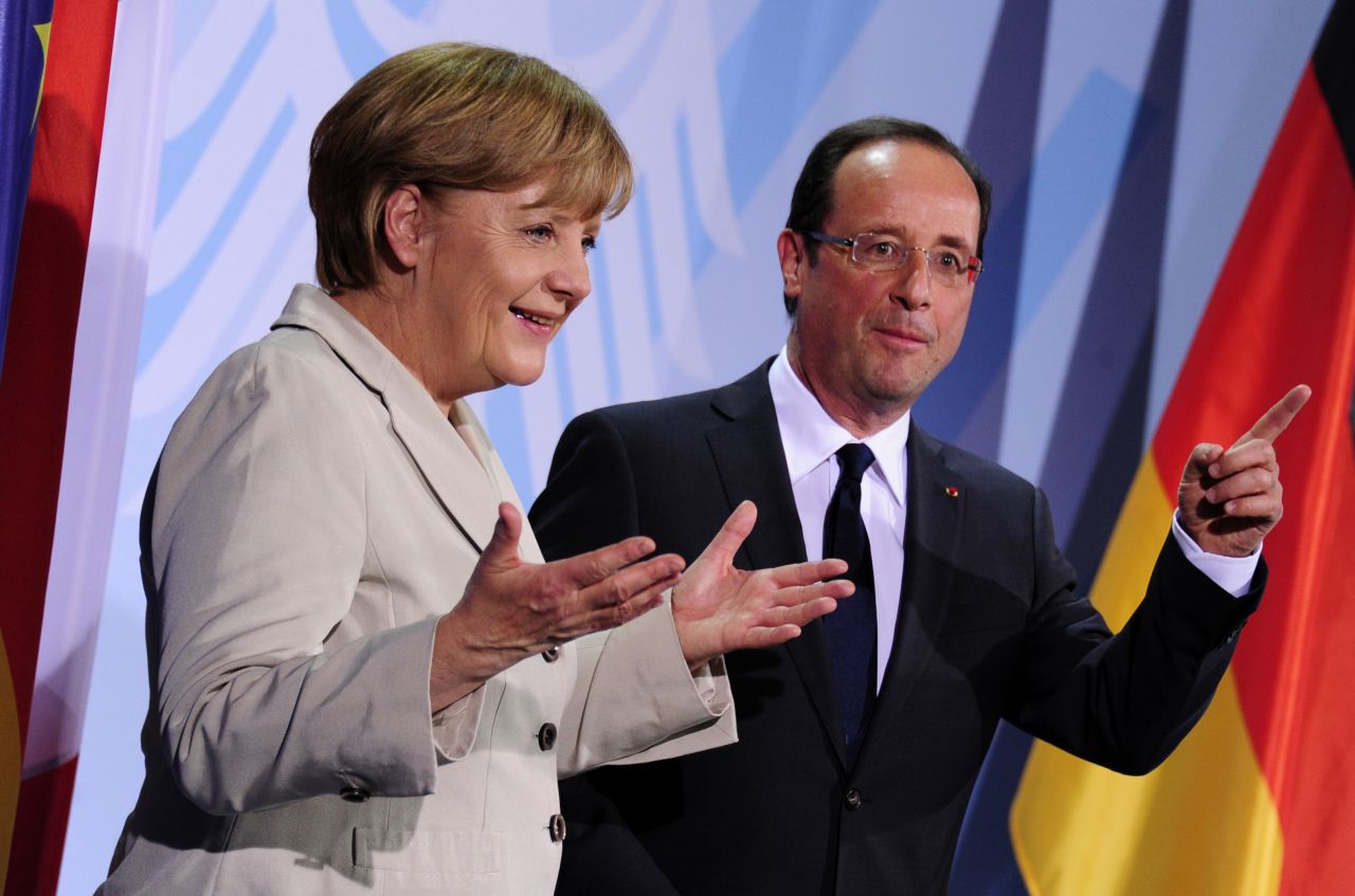 The leaders of Germany and France, Angela Merkel and Francois Hollande, are struggling to keep the European Union -- and the euro -- together in the face of the eurozone crisis.