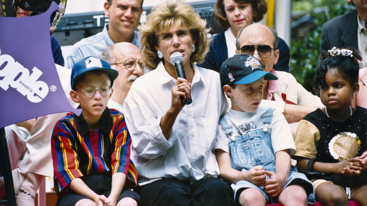Elizabeth Glaser raised awareness of AIDS in children. Hydeia Broadbent, right, is photographed with her.