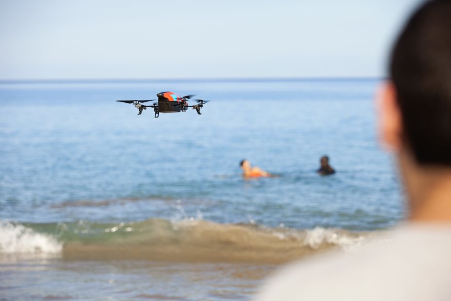 Fit Nation producer Matt Sloane uses an aerial drone to capture video of the group in the water.