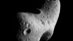 This image, taken by NASA's Near Earth Asteroid Rendezvous mission in 2000, shows a close-up view of Eros, an asteroid with an orbit that takes it somewhat close to Earth. NASA's Spitzer Space Telescope observed Eros and dozens of other near-Earth asteroids as part of an ongoing survey to study their sizes and compositions using infrared light. 