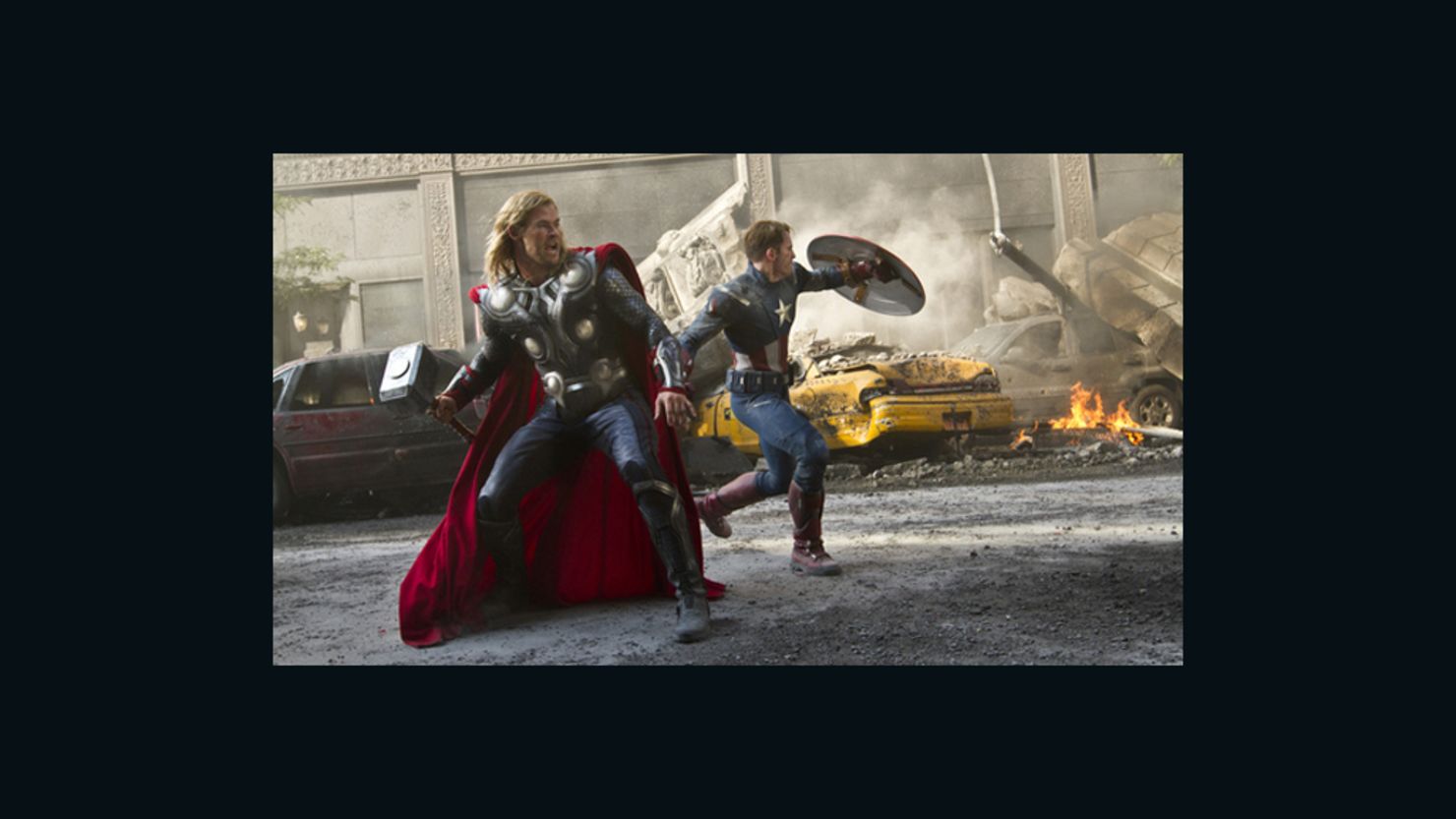 Thor and Captain America fight to save the planet in The Avengers, a tremendous box office success.