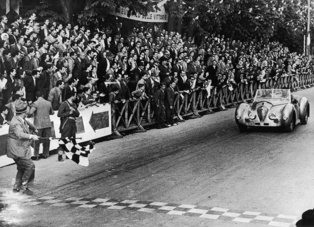 The race began in 1927, with entrants of varying levels of ability taking up the challenge in pursuit of glory. This picture shows British driver Geoffrey Healey taking victory at Brescia in 1949.