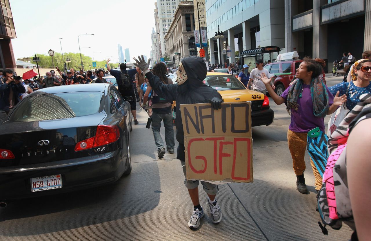Protesters make their way through downtown Chicago in an impromptu demonstration.