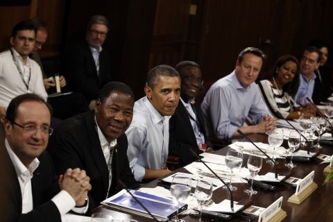 President Obama attends a working lunch with African leaders and G8 leaders at Camp David.