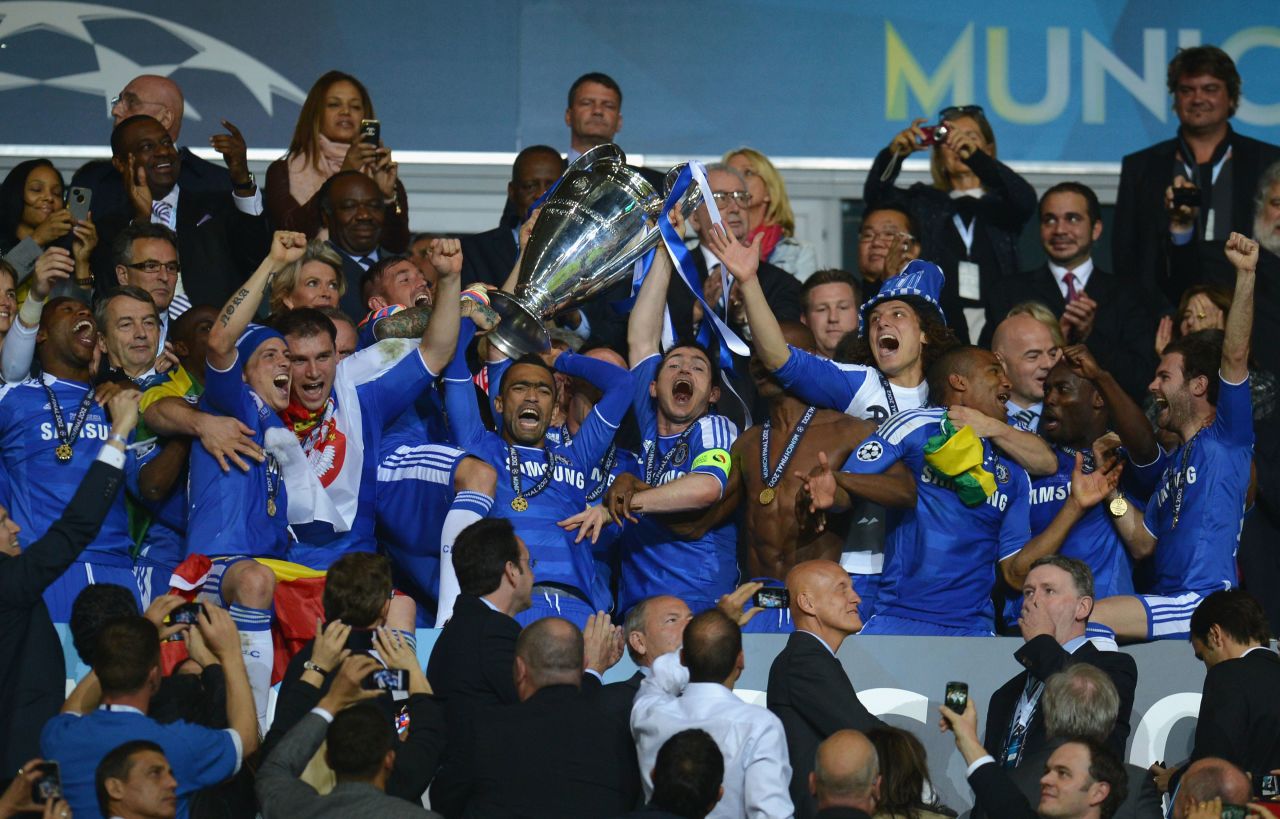 Chelsea's players lift the Champions League for the first time after their dramatic win over Bayern Munich.