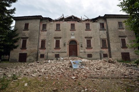 A building is left severely damaged in San Felice sul Panaro following the earthquake.