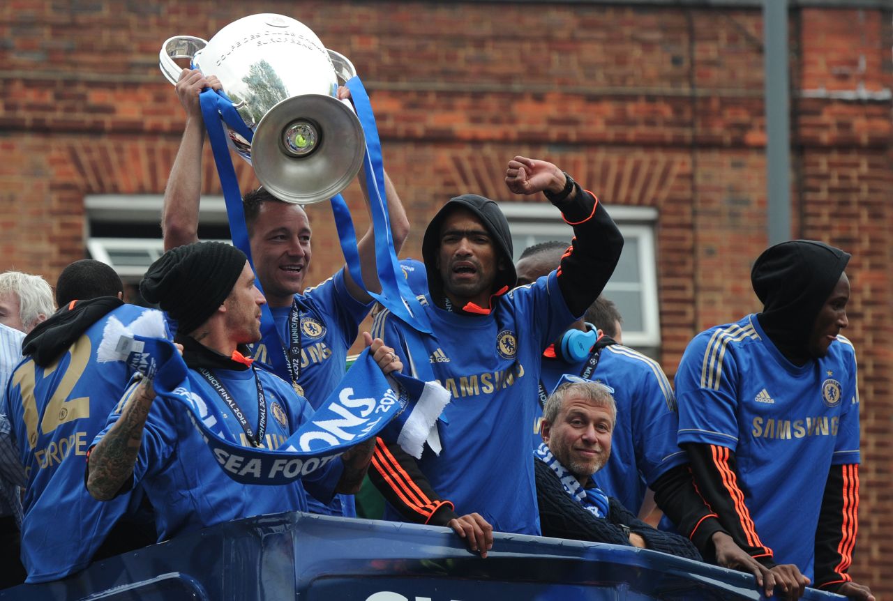 Chelsea captain John Terry was suspended for the final but lifted the trophy in Munich and was center of the celebrations again on the parade