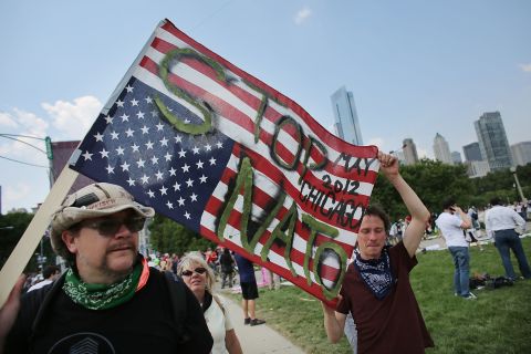 Protesters rally in Chicago on Sunday, May 20, the first day of the NATO summit. A week of demonstrations led up to the two-day meeting, which brought together the leaders of more than 50 nations.