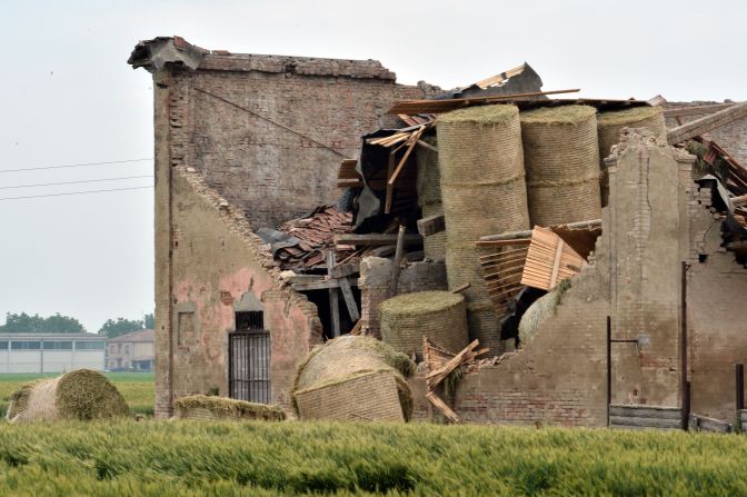 A building in San Felice sul Panaro is damaged following Sunday's earthquake.