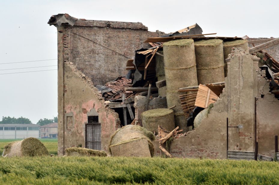 A building in San Felice sul Panaro is damaged following Sunday's earthquake. 