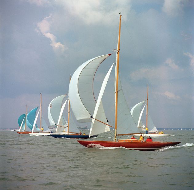Ramsay, who spent her early career doing portrait photography, says she somehow always knew how to successfully compose photograps. Here she lines up a number of "International Dragon" boats, racing during the 1966 Cowes Week Regatta in England.