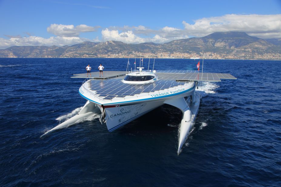 30 meters long, MS Turanor has enough solar panels to cover two tennis courts. The Swiss vessel is the largest solar power catamaran in the world and the first of its kind to circumnavigate the planet.