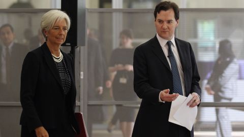 IMF managing director, Christine Lagarde, and British chancellor, George Osborne, at Tuesday's press conference.
