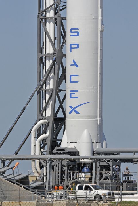 The Falcon 9 rocket awaits May's launch date.