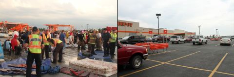 The leveled Home Depot became a staging area for emergency workers. A new store opened in January. The site went from "such a site of devastation and tragedy to a beautiful new store where people can show up and buy their new hammer," <a href="http://ireport.cnn.com/people/gdeardorff">Grant Deardorff</a> said.