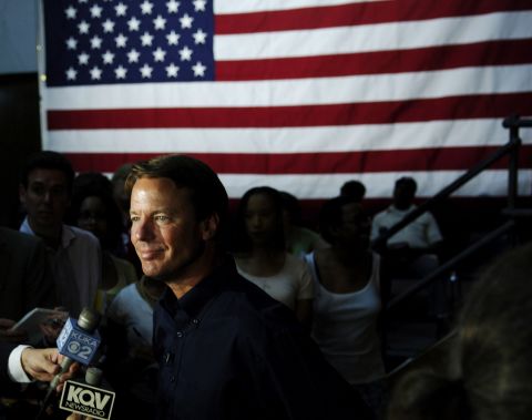 During his "poverty tour," Democratic presidential candidate Edwards toured eight states. Here he speaks in Pittsburgh in July 2007.