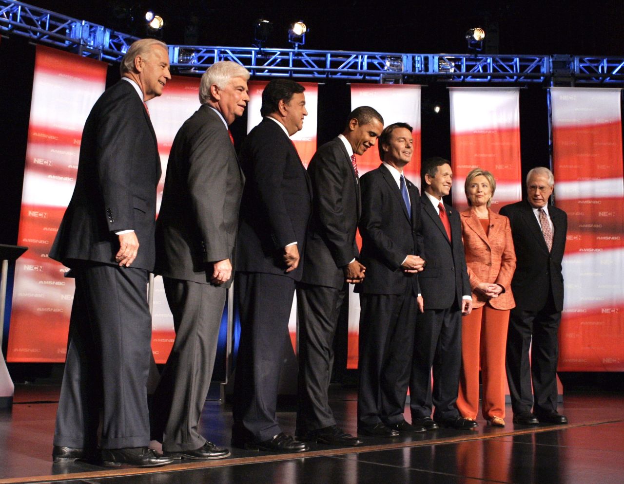 In September 2007, Edwards attends a Democratic presidential debate in Hanover, New Hampshire.